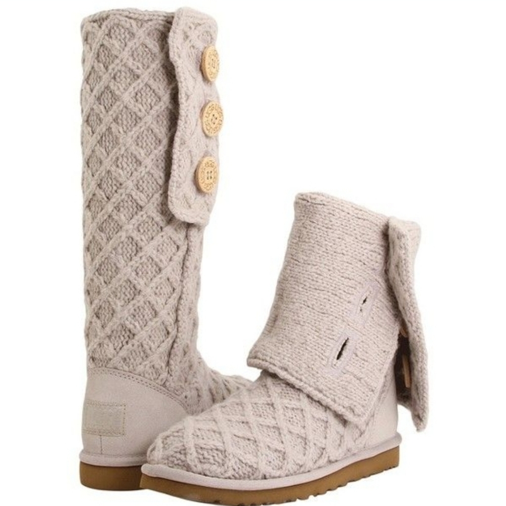 UGG Lattice Cardy CREAM KNIT sweater Crunch Boots SZ 7